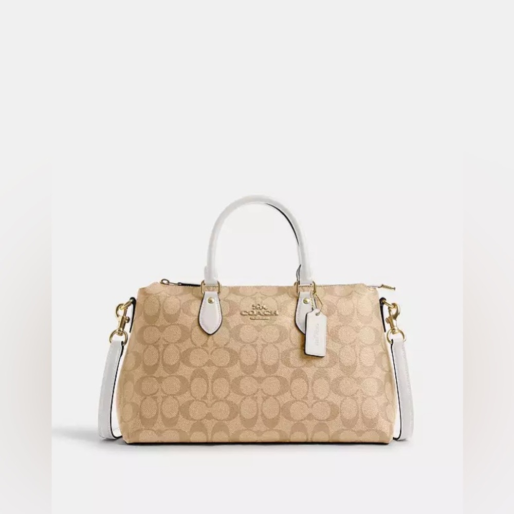 NWT Coach Georgia Satchel In Signature Canvas- White Khaki & Chalk CR157